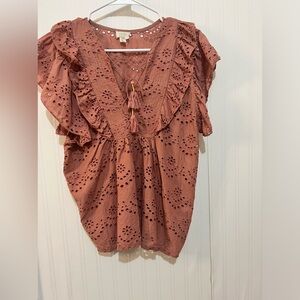 Nicole Miller Artelier Womens Eyelet Top Size L